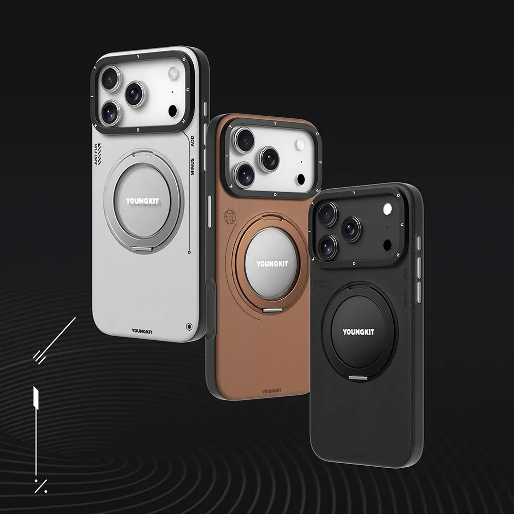 iPhone 17 Pro Max MagSafe Uyumlu 360 Derece Standlı Kılıf - Youngkit Tech Leather