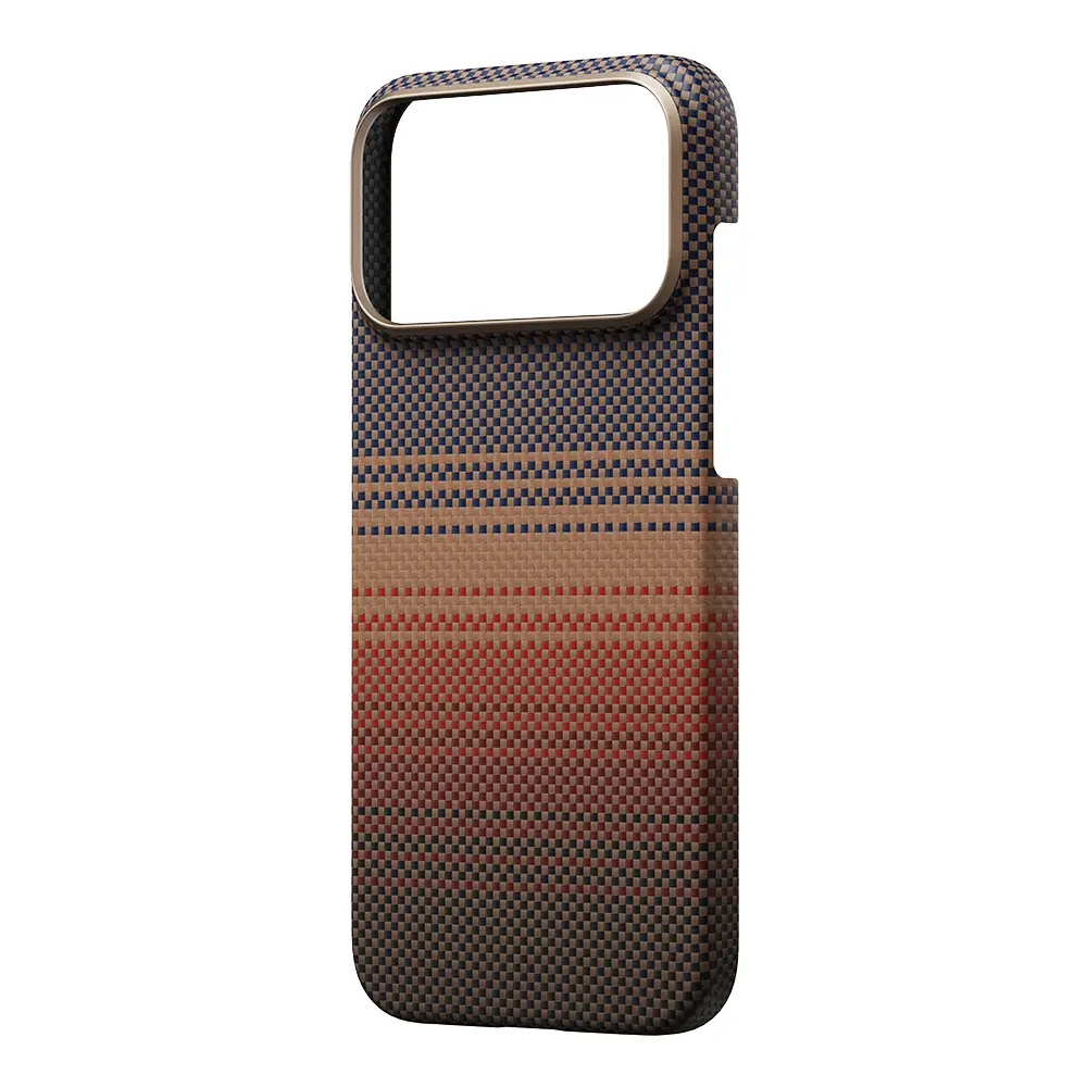 Apple iPhone 17 Pro Max Kılıf M-safe Şarj Özellikli Aramid Karbon Fiber Pitaka Tactile Woven Sunset-Moonrise Serisi Kapak