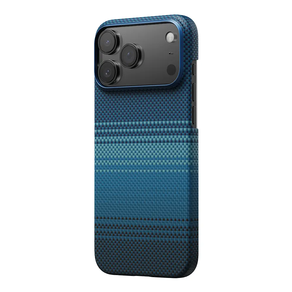 Apple iPhone 17 Pro Max Kılıf M-safe Şarj Özellikli Aramid Karbon Fiber Pitaka Tactile Woven Sunset-Moonrise Serisi Kapak
