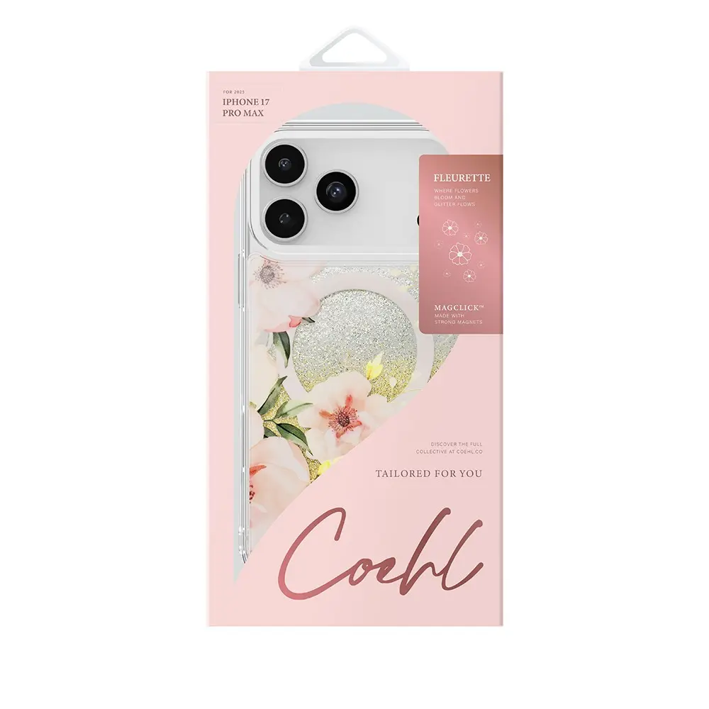 iPhone 17 Pro Max MagSafe Uyumlu Çiçek Desenli Simli Kılıf - Coehl Fleurette