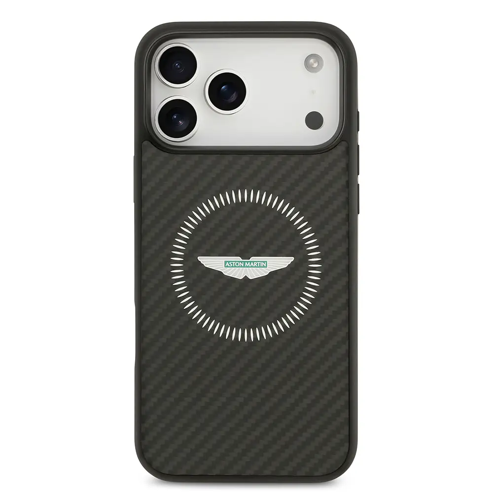 Apple iPhone 17 Pro Max Kılıf Aston Martin Orjinal Lisanslı M-safe Şarj Özellikli Karbon Fiber Kapak