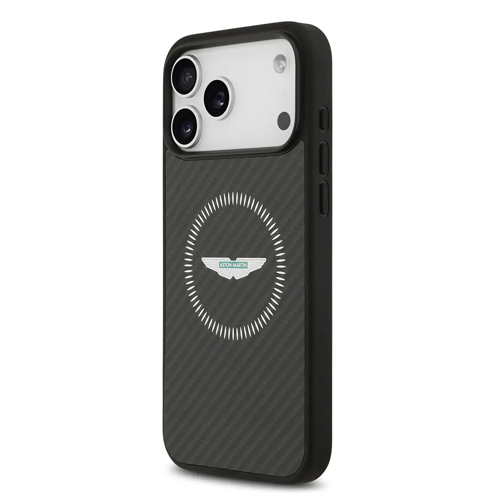 Apple iPhone 17 Pro Max Kılıf Aston Martin Orjinal Lisanslı M-safe Şarj Özellikli Karbon Fiber Kapak