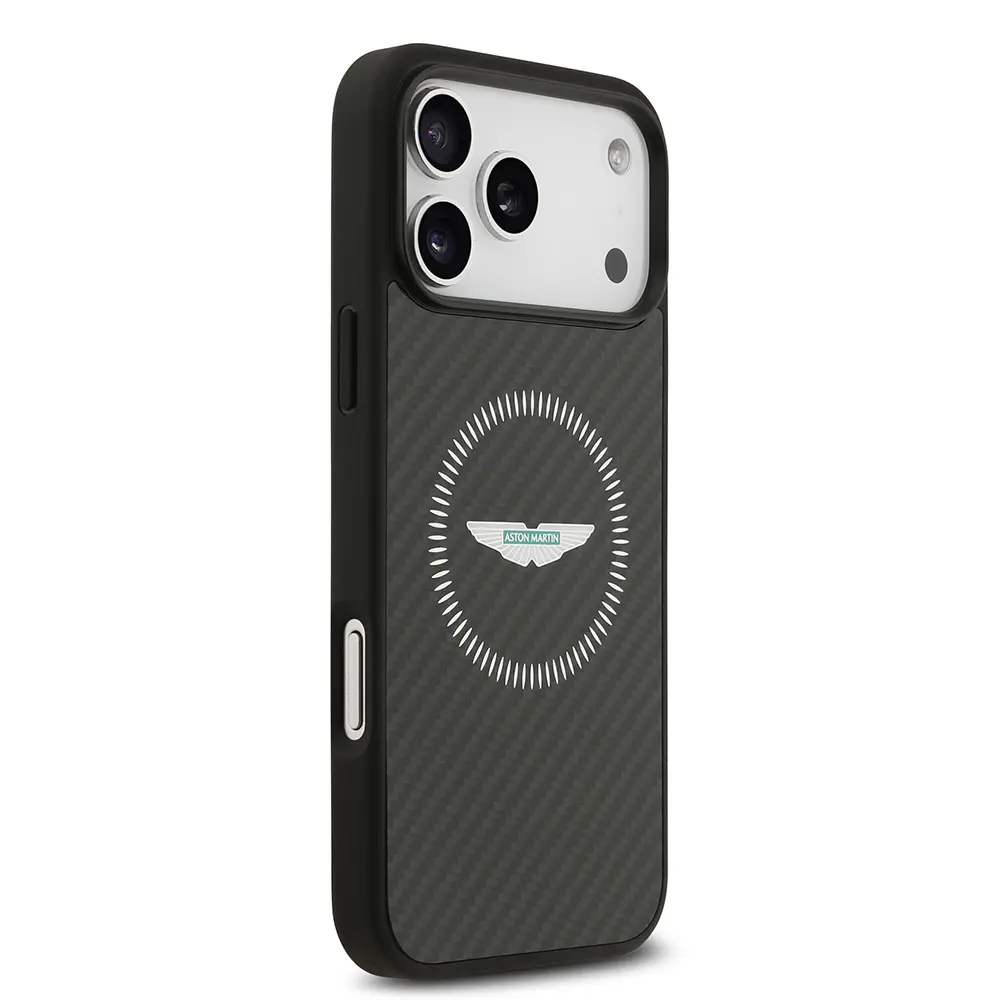 Apple iPhone 17 Pro Max Kılıf Aston Martin Orjinal Lisanslı M-safe Şarj Özellikli Karbon Fiber Kapak