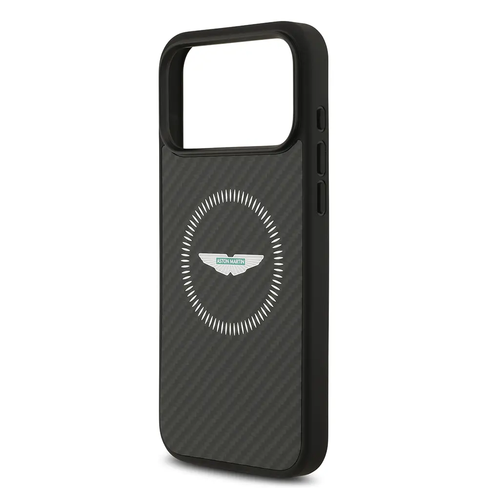 Apple iPhone 17 Pro Max Kılıf Aston Martin Orjinal Lisanslı M-safe Şarj Özellikli Karbon Fiber Kapak