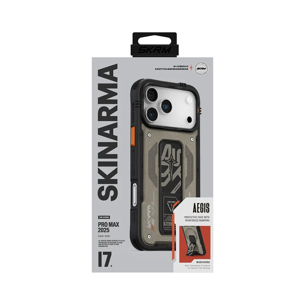 iPhone 17 Pro Max Desenli Airbag Tasarımlı Standlı Kılıf - Skinarma Aegis