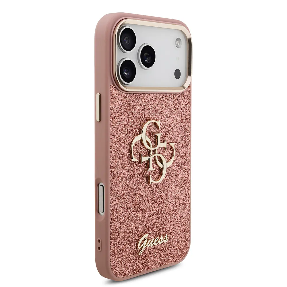 iPhone 17 Pro Max Lisanslı Glitter Kılıf - Guess 4G Metal Kamera Çerçeveli