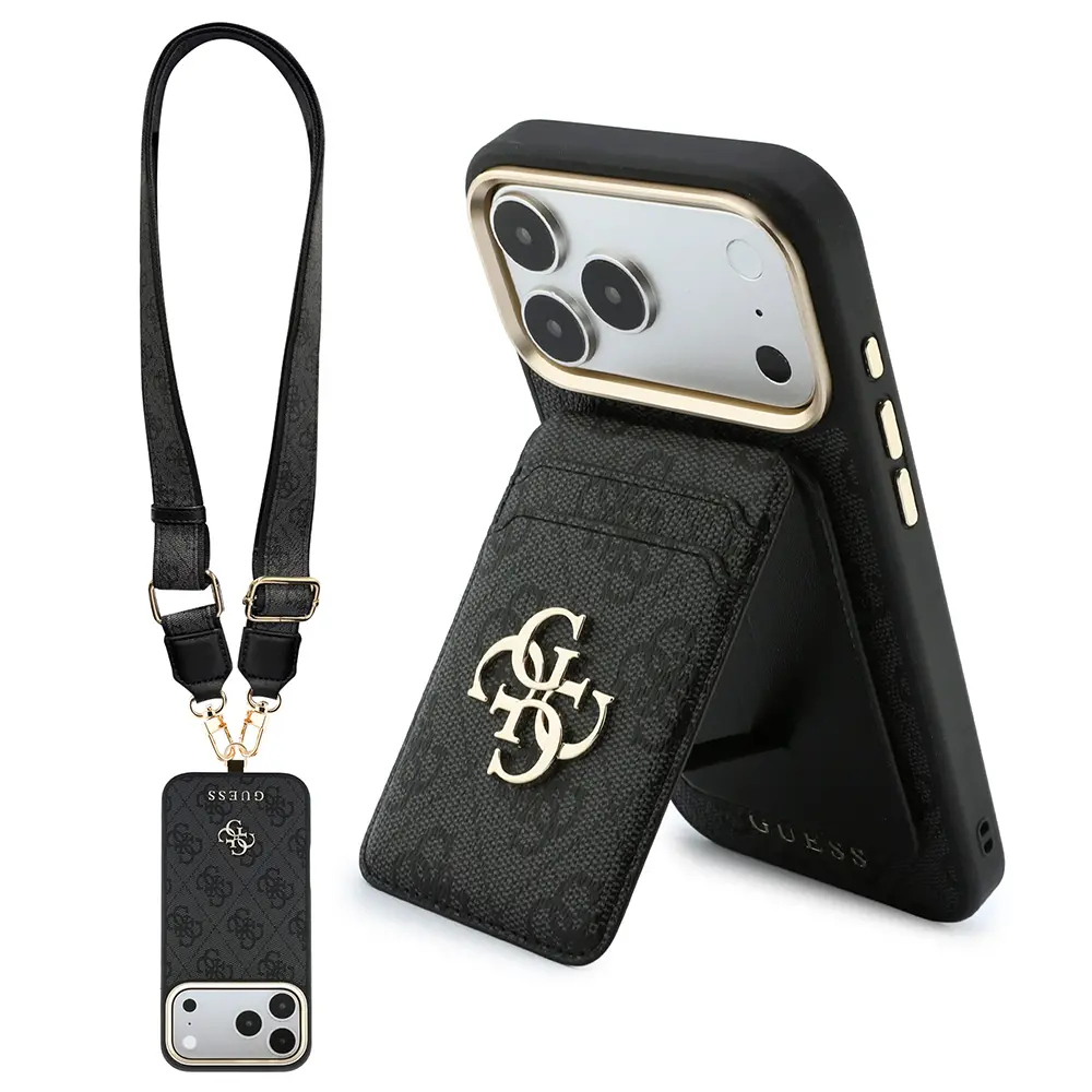 iPhone 17 Pro Max MagSafe Uyumlu Askılı Kartlıklı Kılıf - Guess 4G Metal Logo