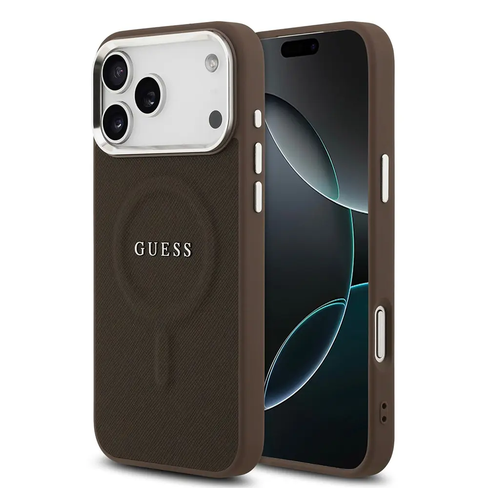 iPhone 17 Pro Max MagSafe Uyumlu PU Deri Kılıf - Guess Klasik Logolu