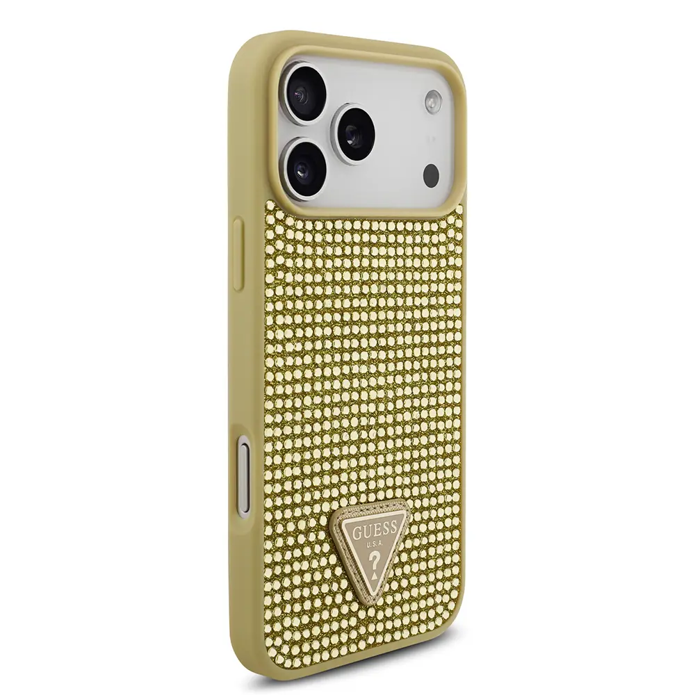 iPhone 17 Pro Max Taşlı Arka Yüzey Üçgen Logolu Kılıf - Guess