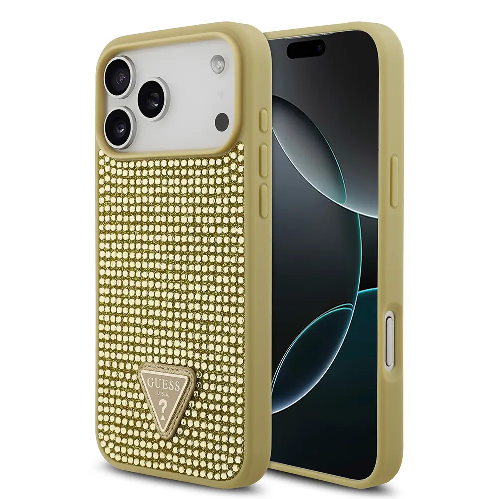 iPhone 17 Pro Max Taşlı Arka Yüzey Üçgen Logolu Kılıf - Guess
