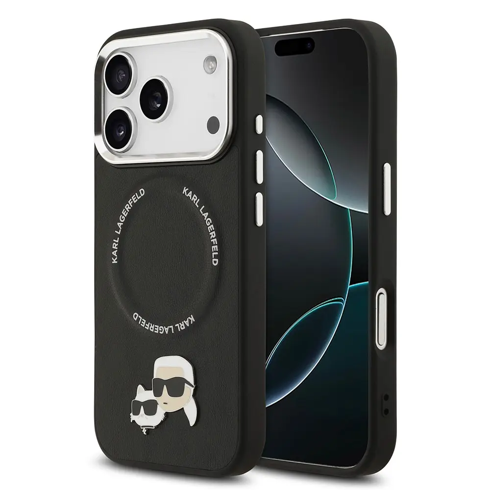 Apple iPhone 17 Pro Max Kılıf Karl Lagerfeld Orjinal Lisanslı M-safe Şarj Özellikli Metal Kamera ve Buton Tasarımlı K&C PU Deri Kapak