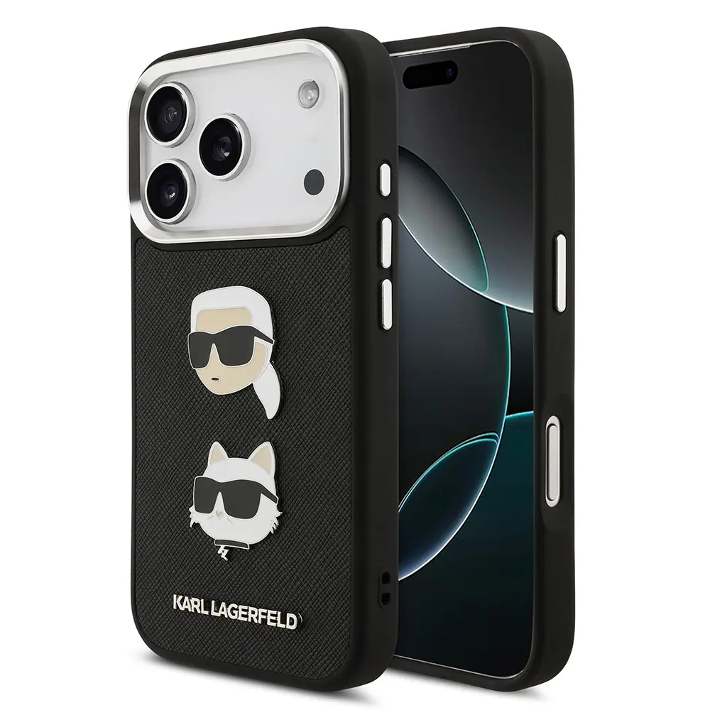 Apple iPhone 17 Pro Max Kılıf Karl Lagerfeld Orjinal Lisanslı Metal Logolu K&C Heads Pin Kapak