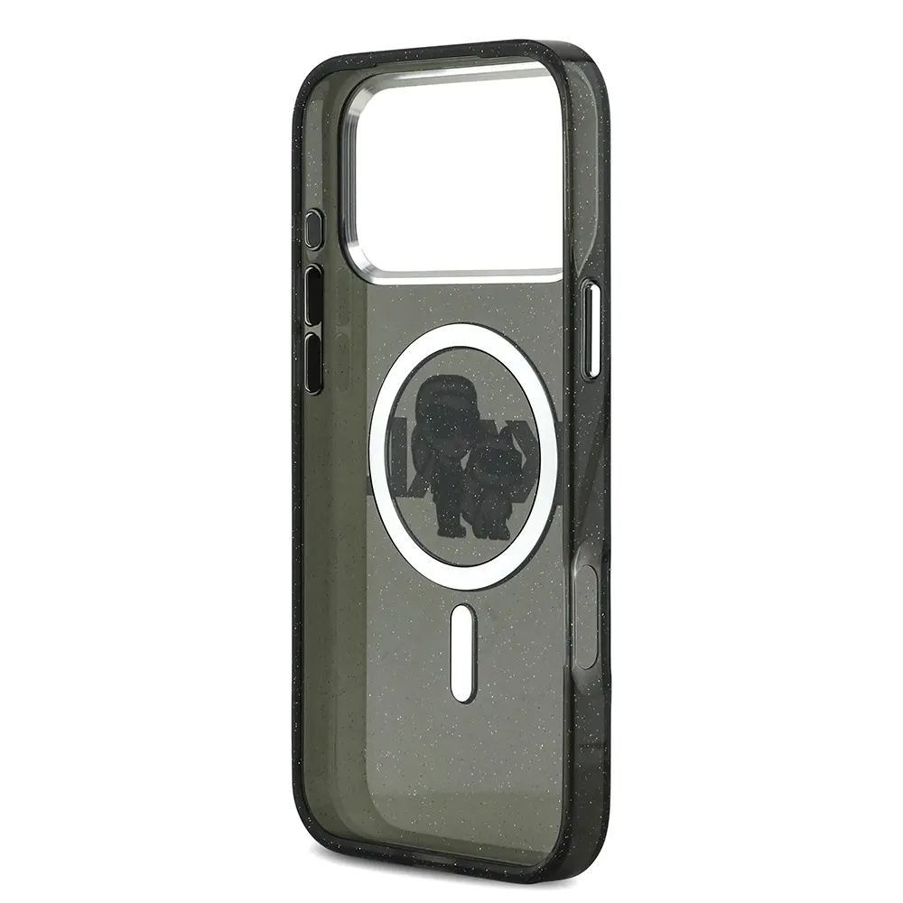Apple iPhone 17 Pro Max Kılıf Karl Lagerfeld Orjinal Lisanslı Parlayan Simli Karl & Choupette Sketch Logo Kapak