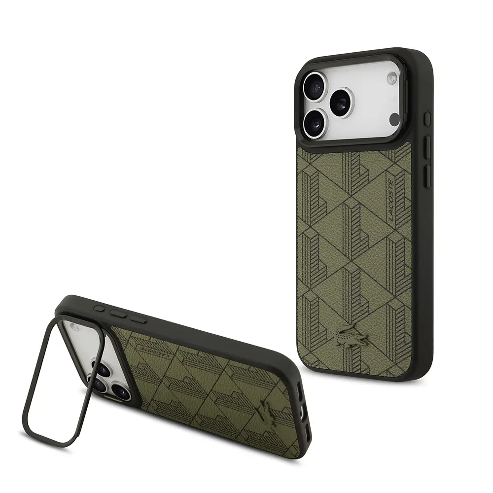 iPhone 17 Pro Max MagSafe Uyumlu Standlı PU Deri Kılıf - Lacoste Monogram