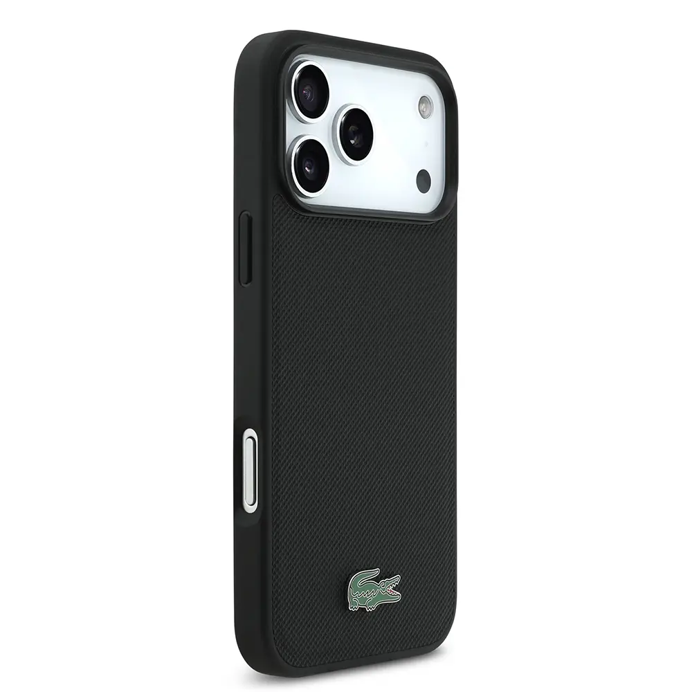 Apple iPhone 17 Pro Max Kılıf Lacoste Orjinal Lisanslı M-safe Şarj Özellikli PU Pike Desenli Metal Logolu Kartlıklı Kapak
