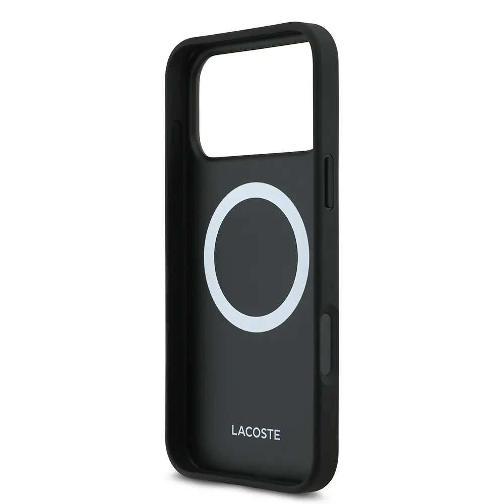 Apple iPhone 17 Pro Max Kılıf Lacoste Orjinal Lisanslı M-safe Şarj Özellikli PU Pike Desenli Metal Logolu Kartlıklı Kapak