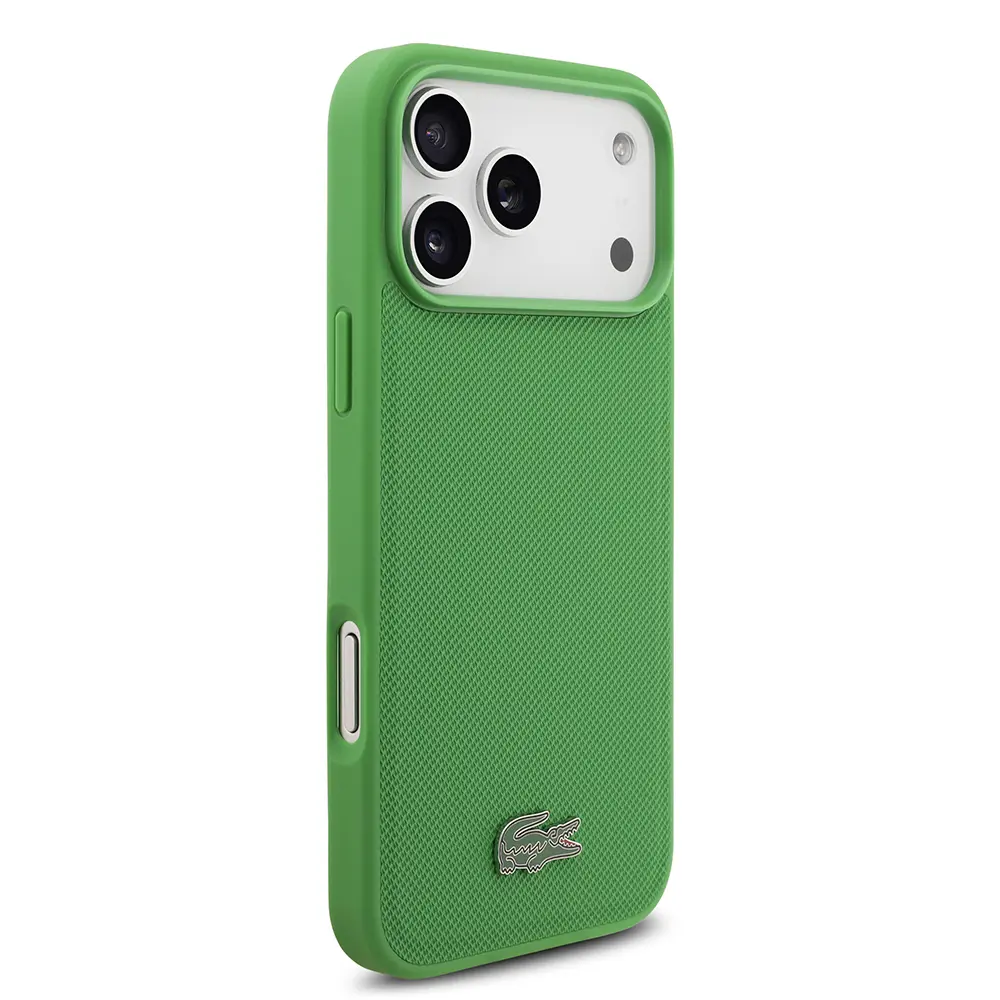 Apple iPhone 17 Pro Max Kılıf Lacoste Orjinal Lisanslı M-safe Şarj Özellikli PU Pike Desenli Metal Logolu Kartlıklı Kapak