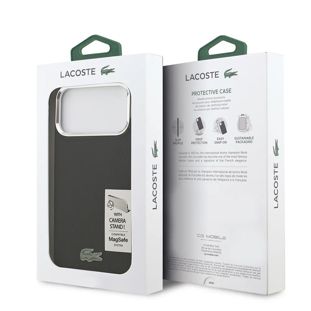 iPhone 17 Pro Max MagSafe Uyumlu Standlı Kılıf - Lacoste PU Pike Desenli
