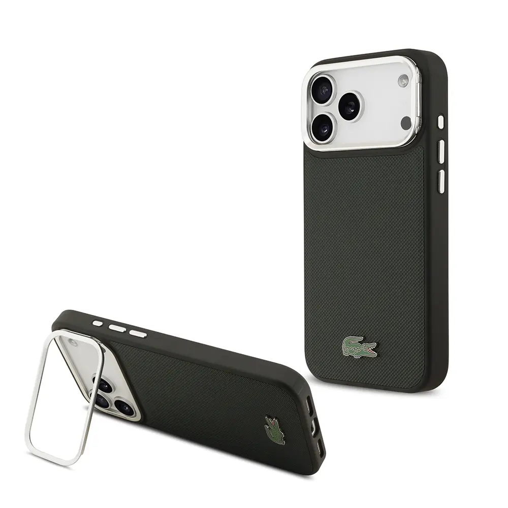 iPhone 17 Pro Max MagSafe Uyumlu Standlı Kılıf - Lacoste PU Pike Desenli
