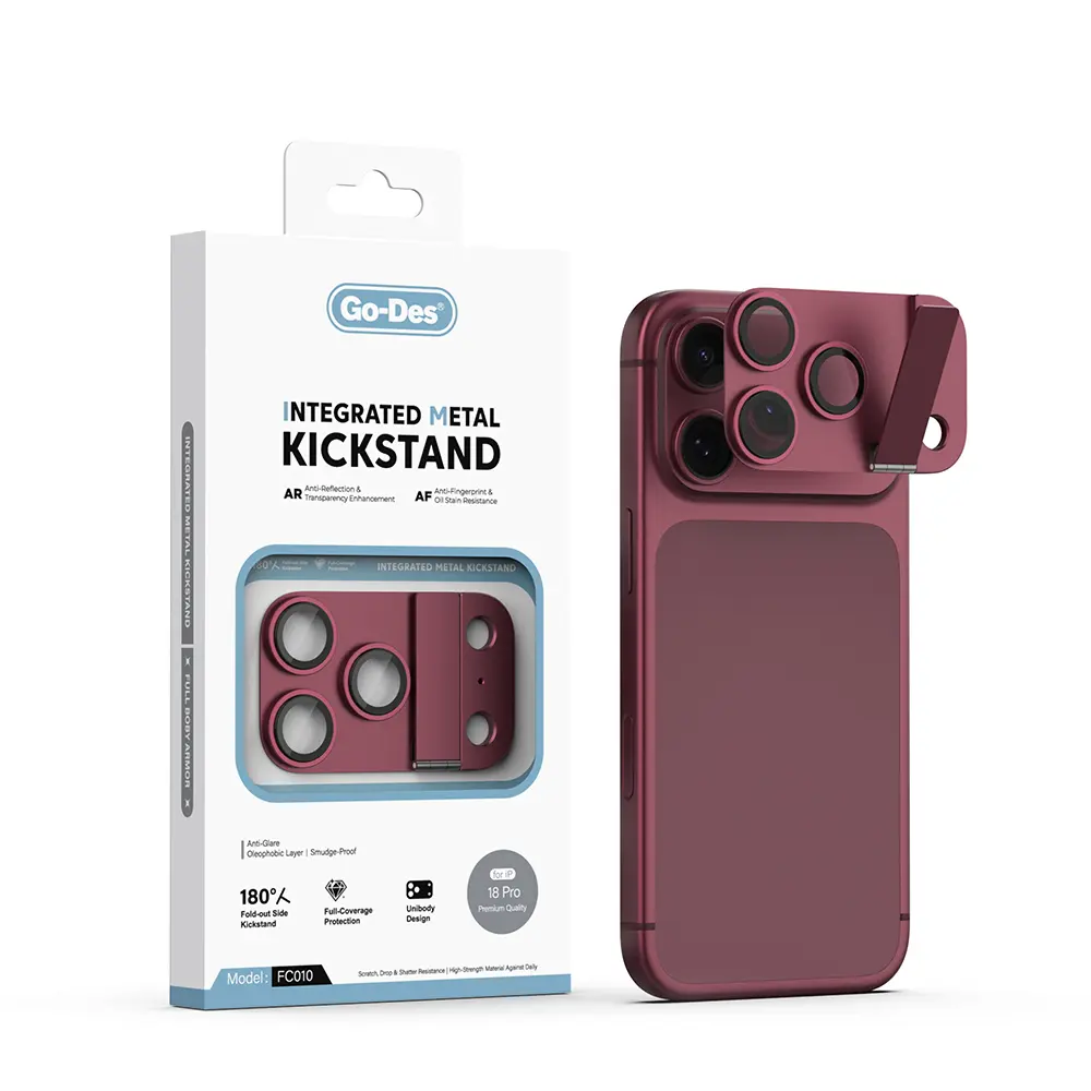 iPhone 18 Pro Kamera Lens Koruyucu, 180° Metal Standlı - Go Des CL-23