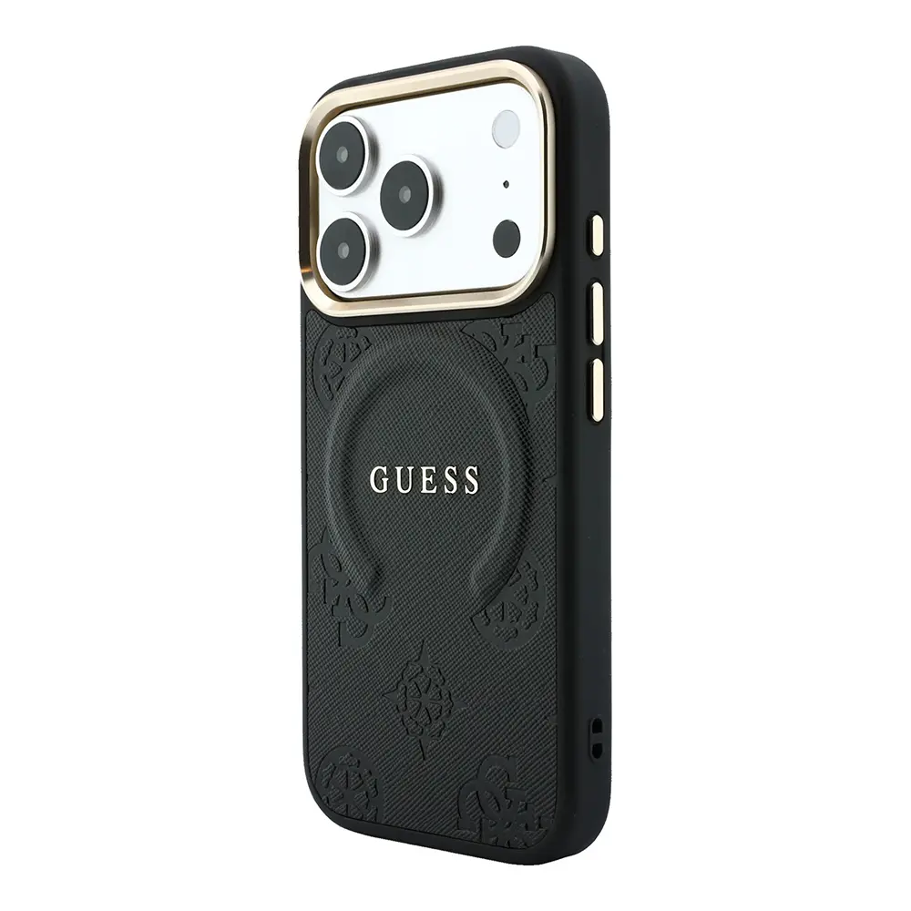 Apple iPhone 18 Pro Kılıf Guess Orjinal Lisanslı M-safe Şarj Özellikli Sıcak Baskılı Yazı Logolu C-Magnet PU Deri Peony Kapak