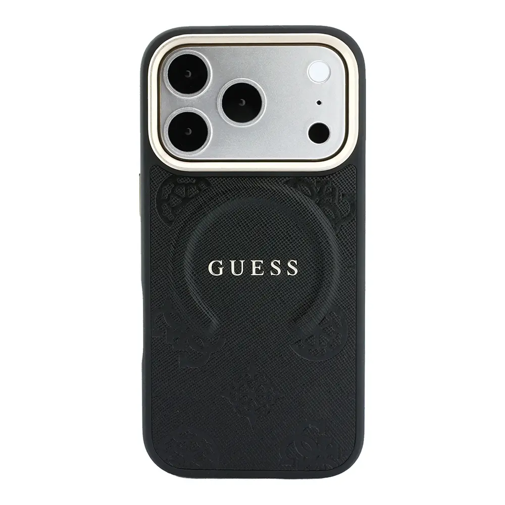 Apple iPhone 18 Pro Kılıf Guess Orjinal Lisanslı M-safe Şarj Özellikli Sıcak Baskılı Yazı Logolu C-Magnet PU Deri Peony Kapak