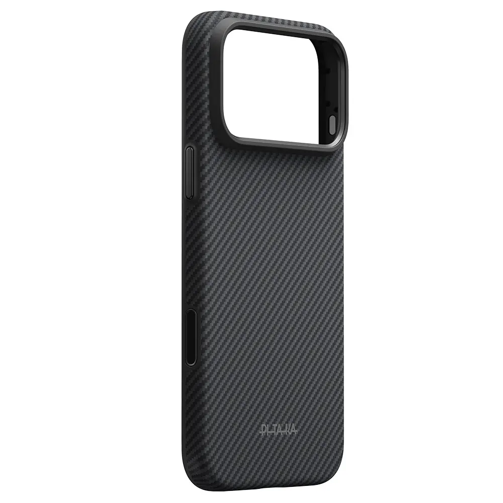 Apple iPhone 18 Pro Kılıf M-safe Şarj Özellikli Aramid Karbon Fiber Pitaka Military-Grade Classic Serisi New Logo Black-Grey Twill Kapak