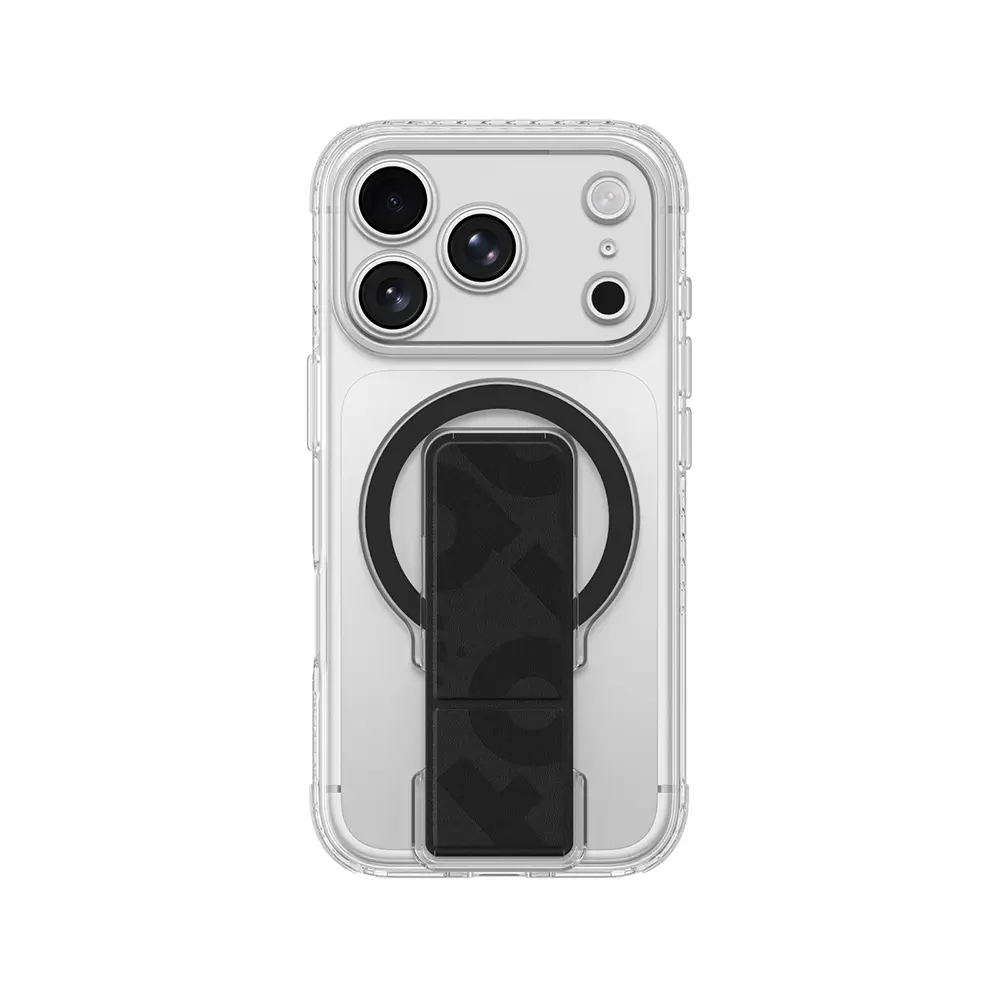 iPhone 18 Pro MagSafe Uyumlu Şeffaf Kılıf, Çıkarılabilir Grip Standlı - Amazingthing Titan Pro Grip Stand