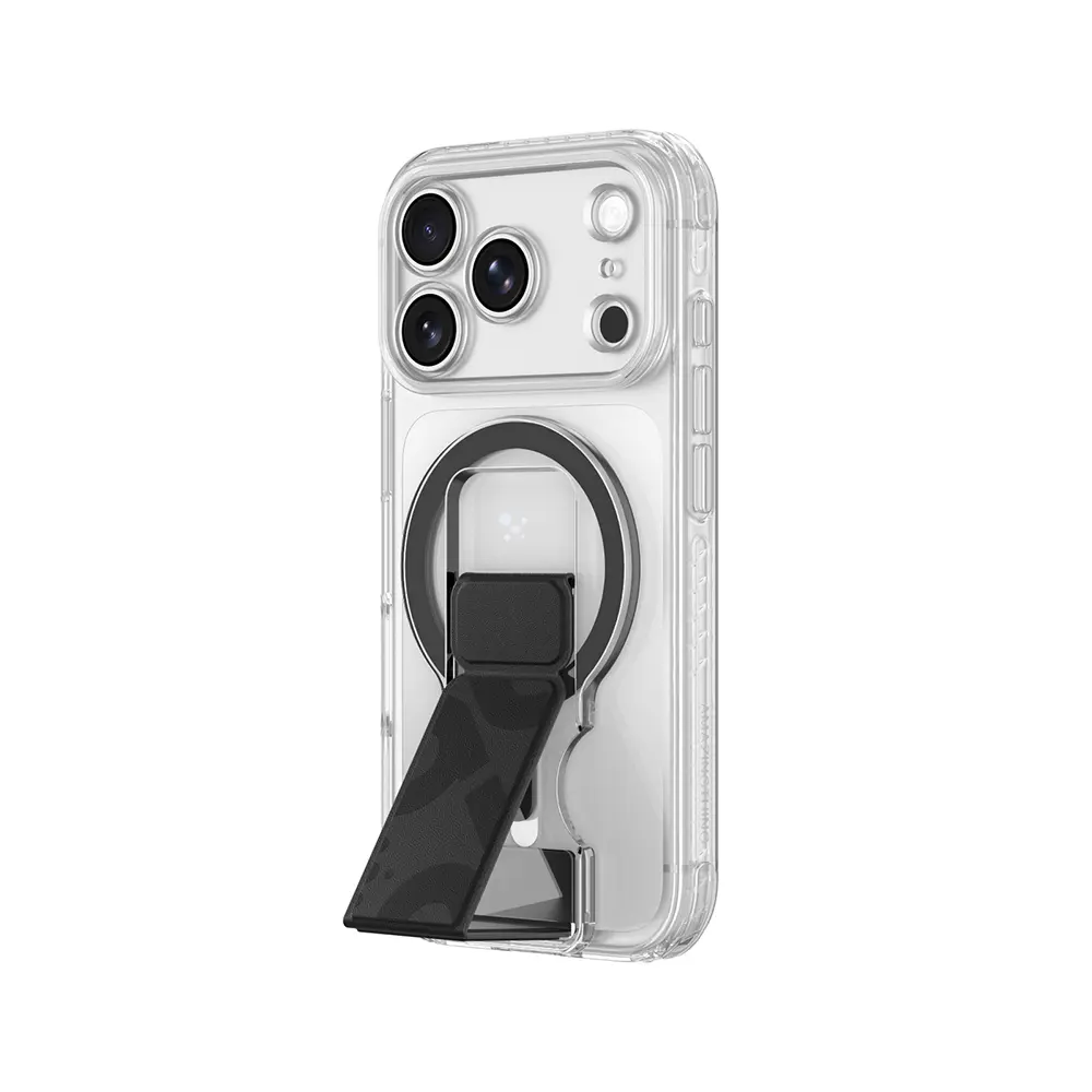 iPhone 18 Pro MagSafe Uyumlu Şeffaf Kılıf, Çıkarılabilir Grip Standlı - Amazingthing Titan Pro Grip Stand