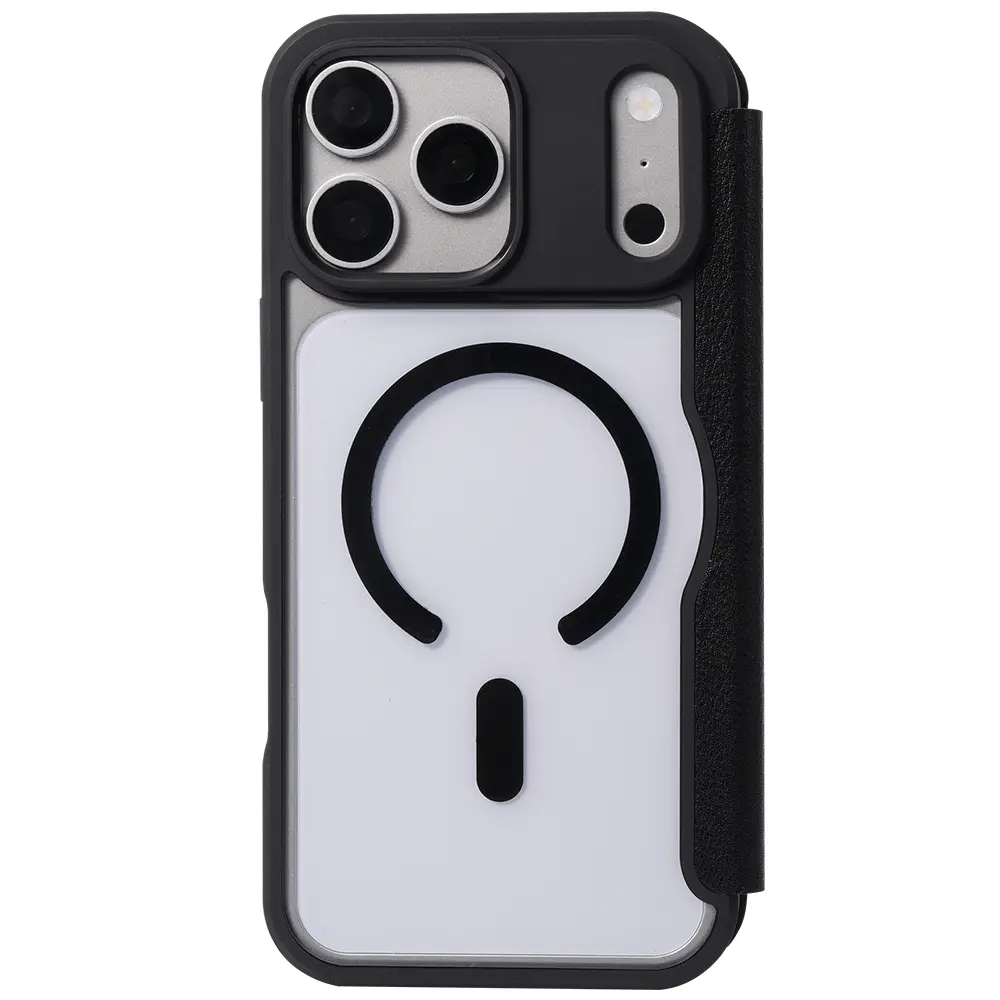Apple iPhone 18 Pro Kılıf M-safe Şarj Özellikli Vegan Deri Tasarımlı Şeffaf Arka Yüzey Kartlıklı Raptic Urban Folio Serisi Kapak