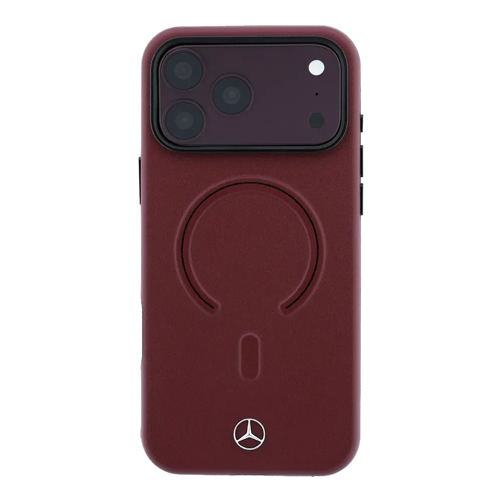 Apple iPhone 18 Pro Kılıf Mercedes Benz Orjinal Lisanslı M-safe Şarj Özellikli Metal Yıldız Logolu Kabartmalı Deri Kapak