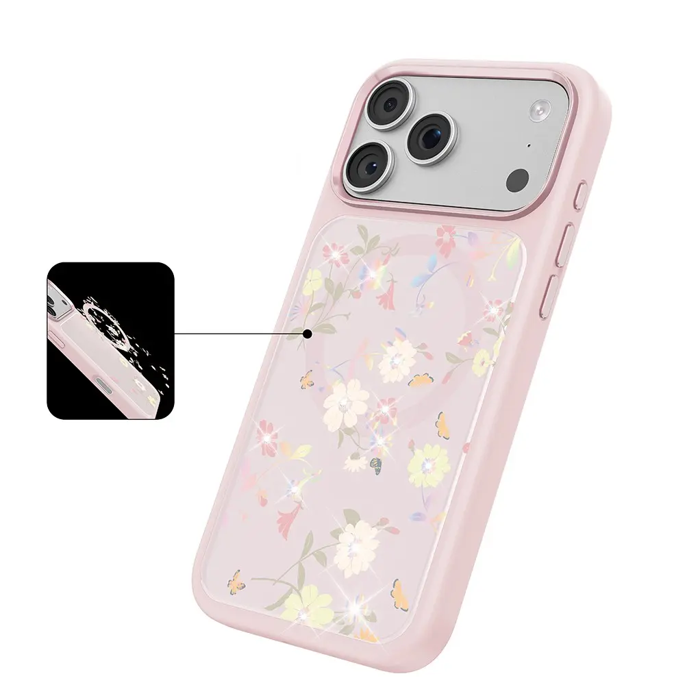 iPhone 18 Pro Max MagSafe Uyumlu Çiçek Desenli Kılıf - Mutural Flower