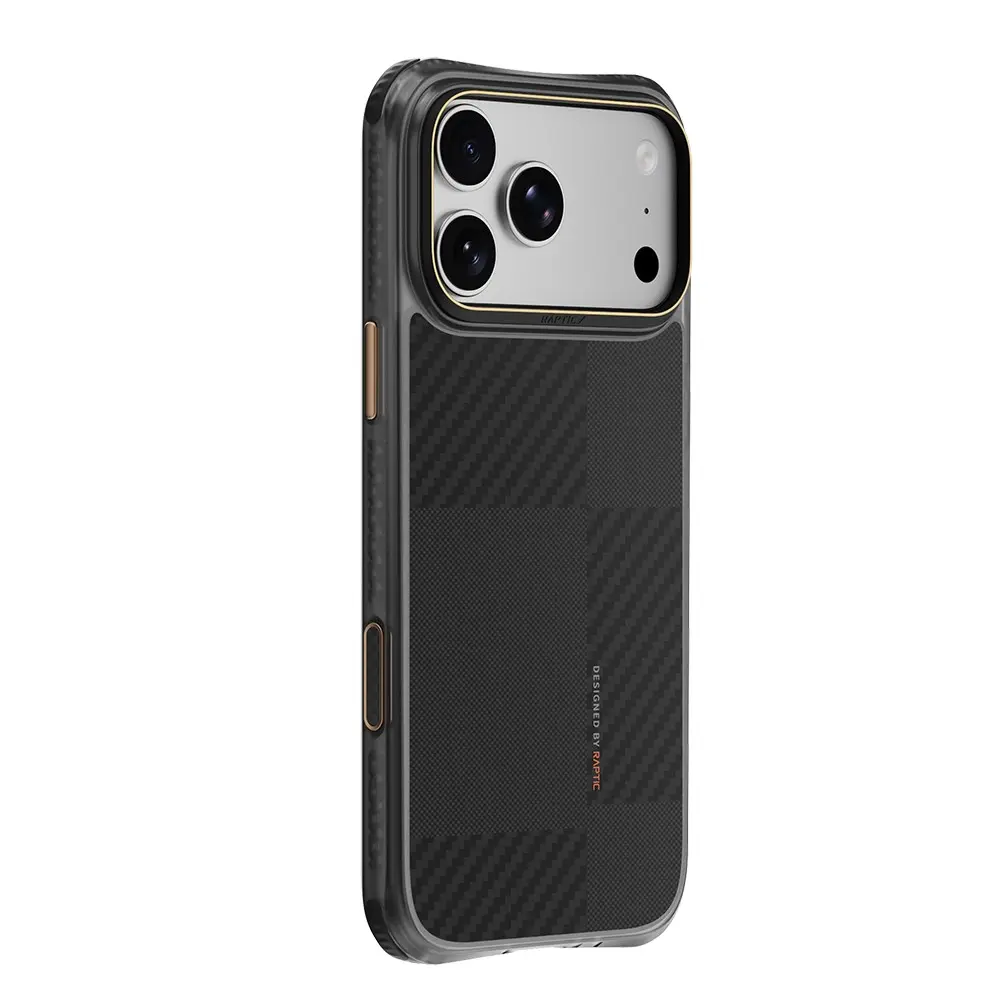 iPhone 18 Pro Max MagSafe Uyumlu Kılıf, Metal Kamera Çerçeveli - Raptic Aramid Dual Karbon Fiber Mondrian