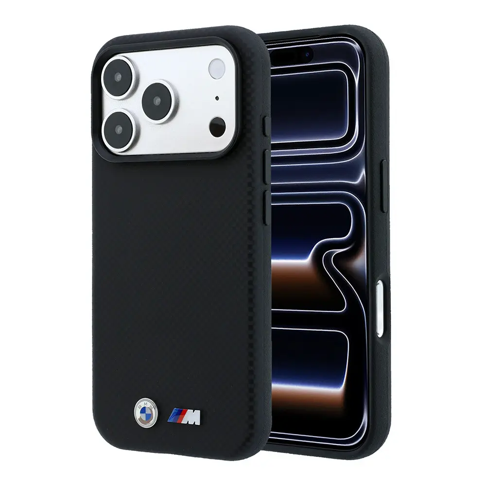 Apple iPhone 18 Pro Max Kılıf BMW Orjinal Lisanslı M-safe Şarj Özellikli Metal Logolu Karbon Fiber Kevlar Kapak