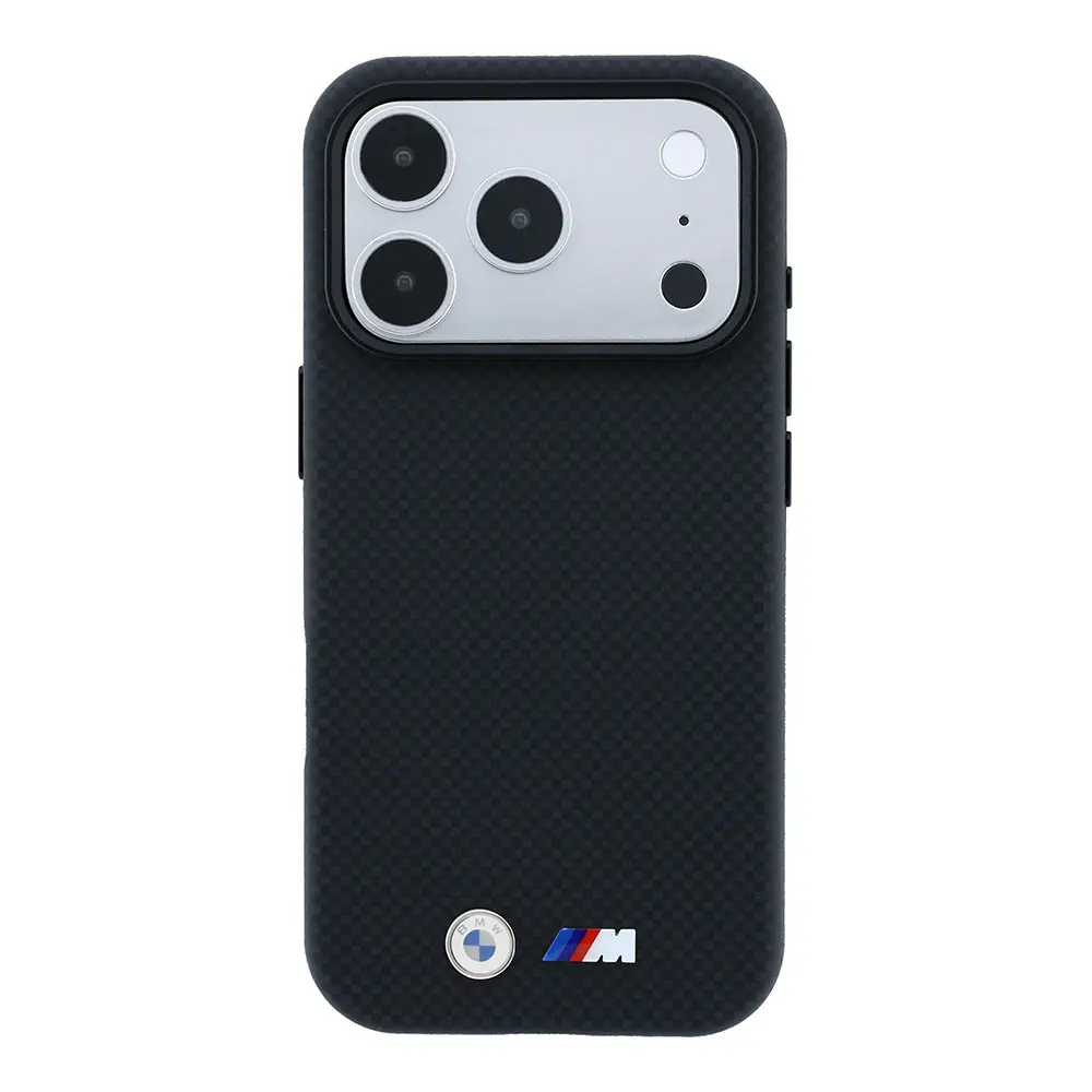 Apple iPhone 18 Pro Max Kılıf BMW Orjinal Lisanslı M-safe Şarj Özellikli Metal Logolu Karbon Fiber Kevlar Kapak