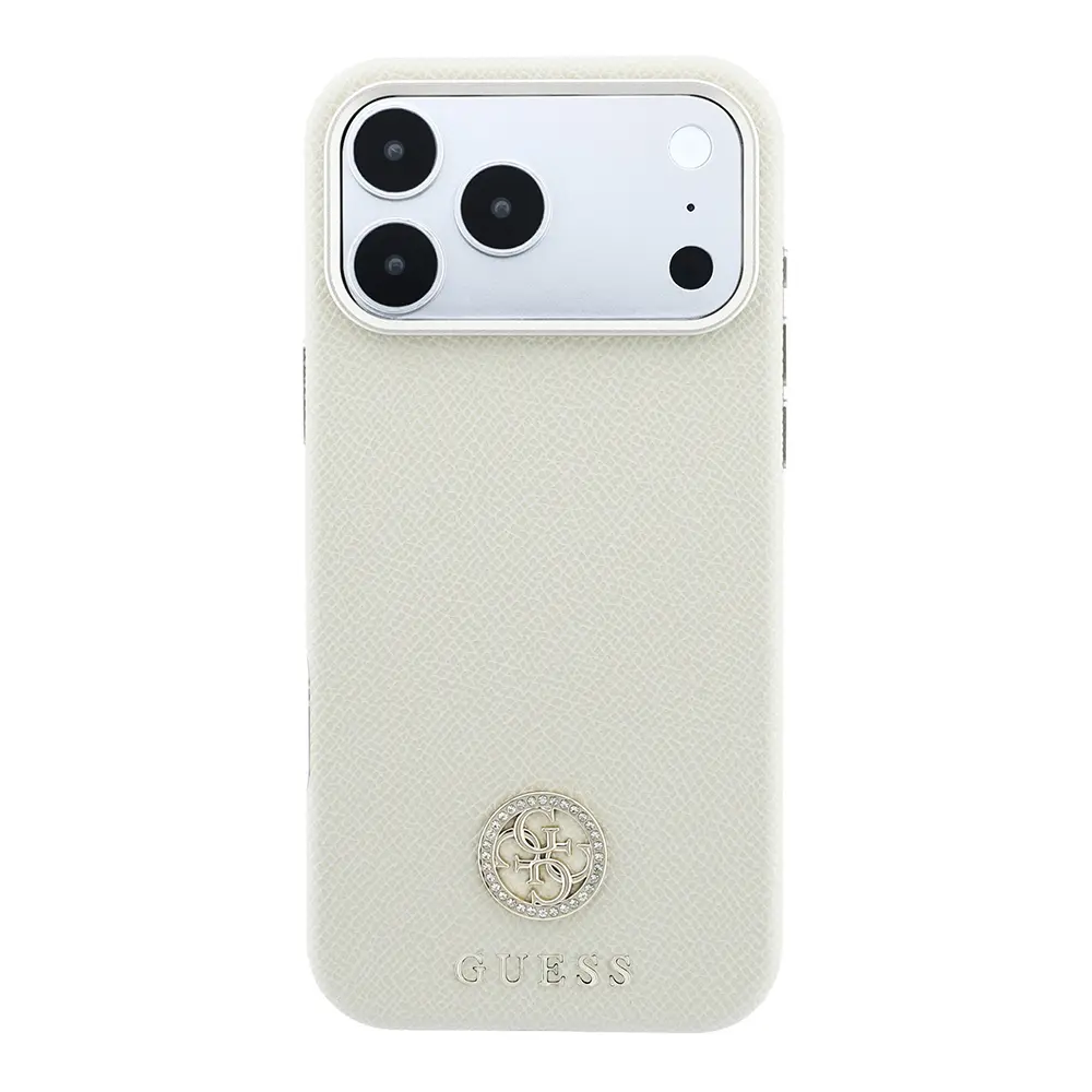Apple iPhone 18 Pro Max Kılıf Guess Orjinal Lisanslı M-safe Şarj Özellikli PU Taşlı Metal 4G ve Yazı Logolu Kapak