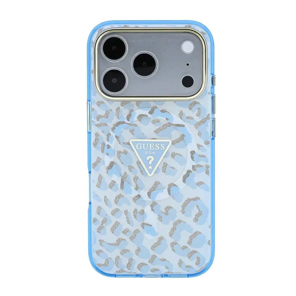 iPhone 18 Pro Max MagSafe Uyumlu Simli Leopar Desenli Kılıf - Guess