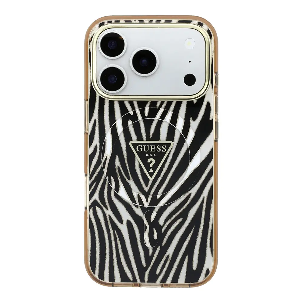 iPhone 18 Pro Max MagSafe Uyumlu Silikon Kılıf - Guess Zebra Desenli