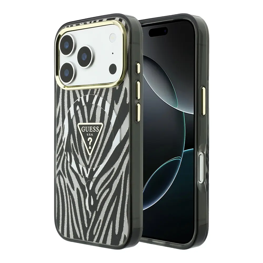 iPhone 18 Pro Max MagSafe Uyumlu Silikon Kılıf - Guess Zebra Desenli