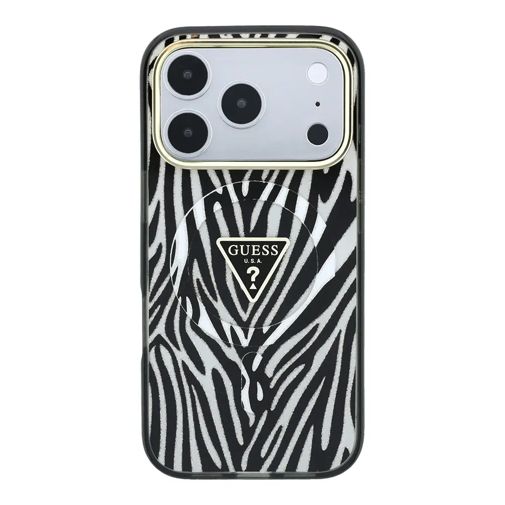 iPhone 18 Pro Max MagSafe Uyumlu Silikon Kılıf - Guess Zebra Desenli