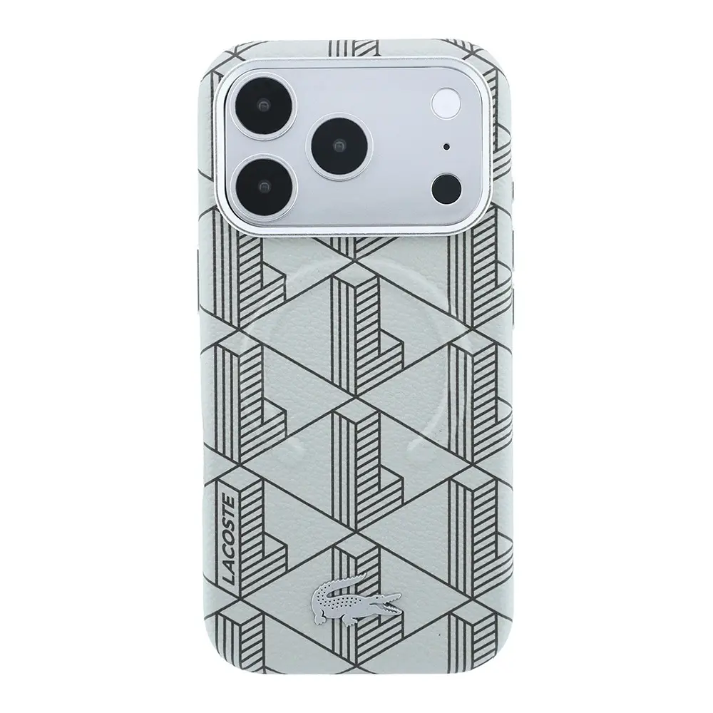 iPhone 18 Pro Max MagSafe Uyumlu Deri Kılıf - Lacoste Lisanslı Monogram
