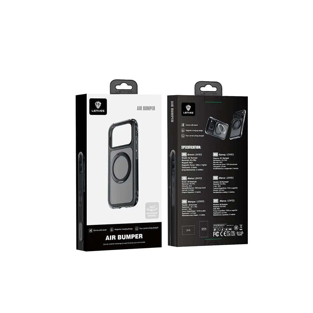 Apple iPhone 18 Pro Max Kılıf Lenyes Air Bumper Serisi M-safe Şarj Özellikli Airbag Tasarımlı Standlı Kapak