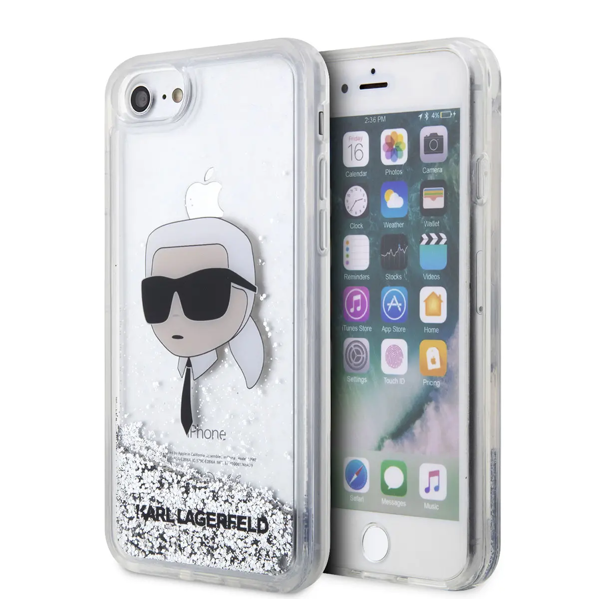 iPhone SE (3. Nesil) Sıvılı Simli Karl Head Desenli Kılıf - Karl Lagerfeld