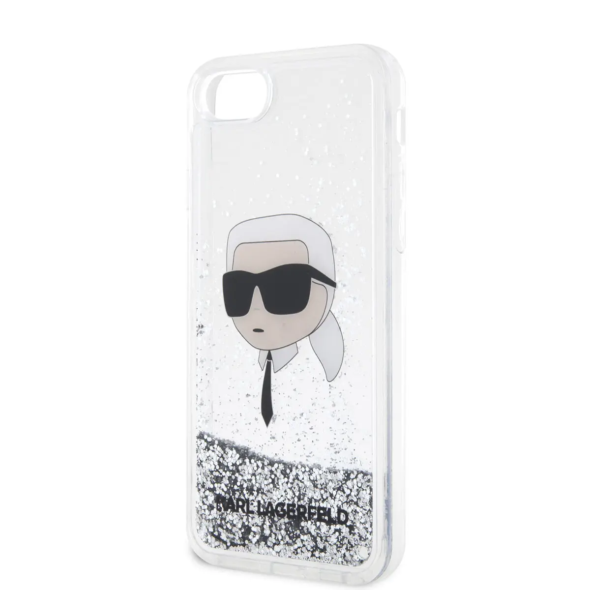 iPhone SE (3. Nesil) Sıvılı Simli Karl Head Desenli Kılıf - Karl Lagerfeld
