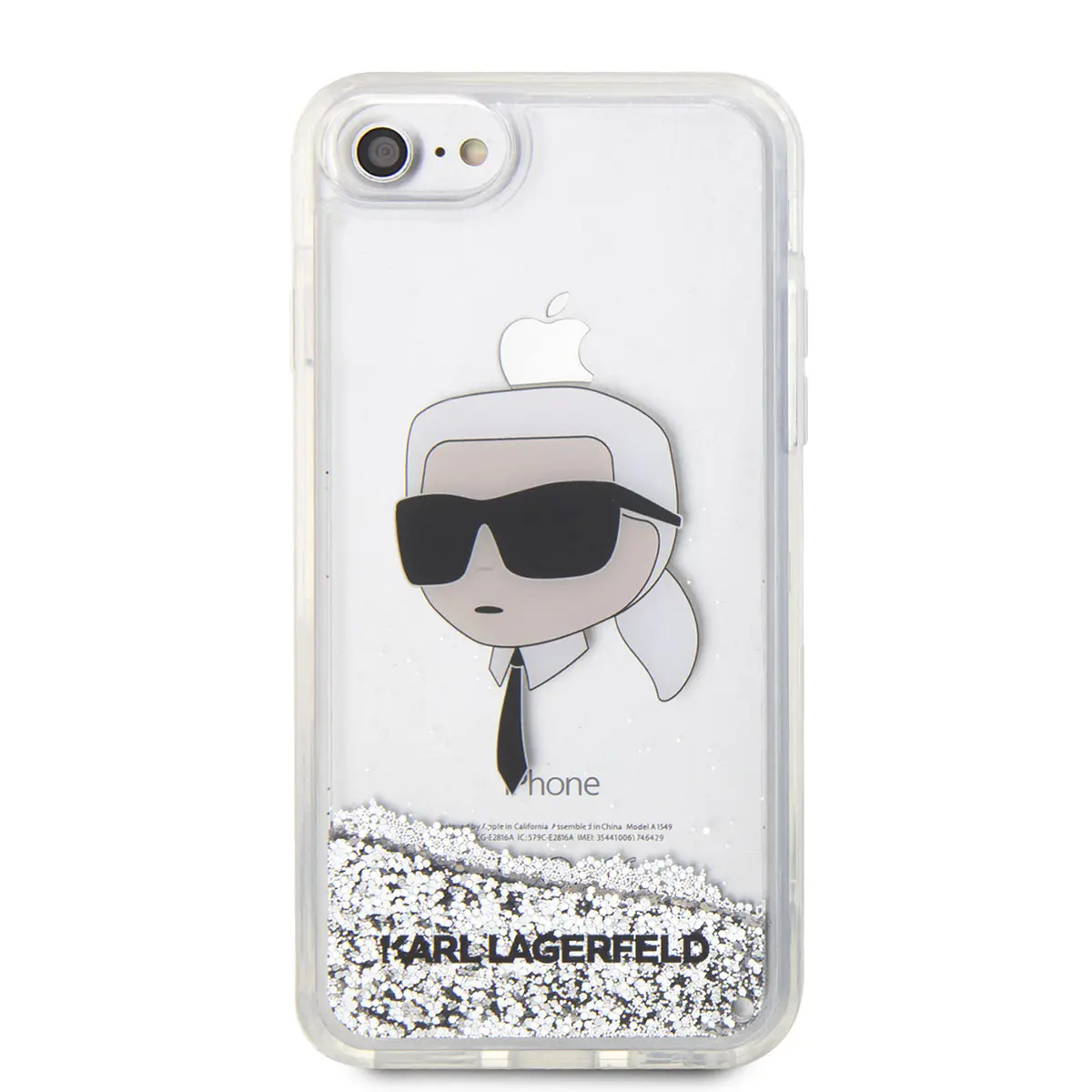 iPhone SE (3. Nesil) Sıvılı Simli Karl Head Desenli Kılıf - Karl Lagerfeld