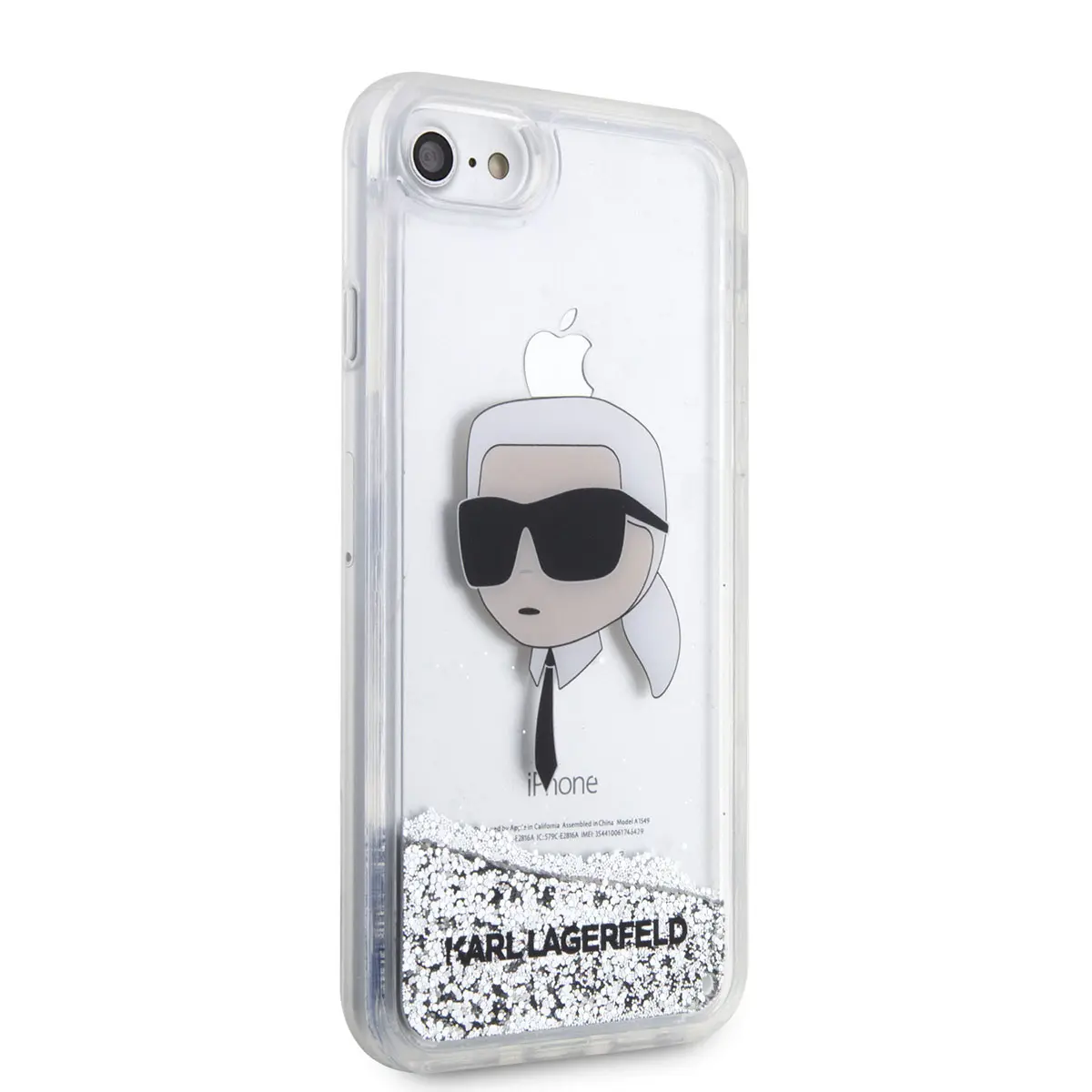 iPhone SE (3. Nesil) Sıvılı Simli Karl Head Desenli Kılıf - Karl Lagerfeld