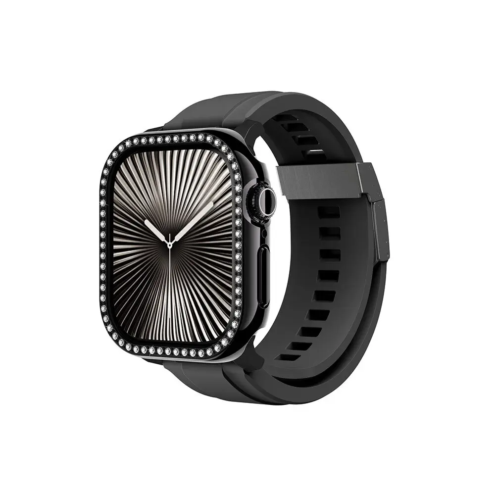 Apple Watch 10 46mm Amazingthing Gleam Fit FullGuard Taşlı Sert PC Kasa ve Ekran Koruyucu