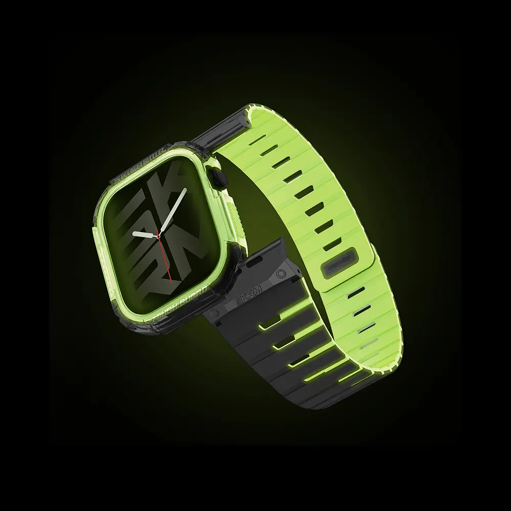 Apple Watch 46 mm Kasa Koruyucu + Silikon Kordon Seti - Skinarma Nightglow Atom