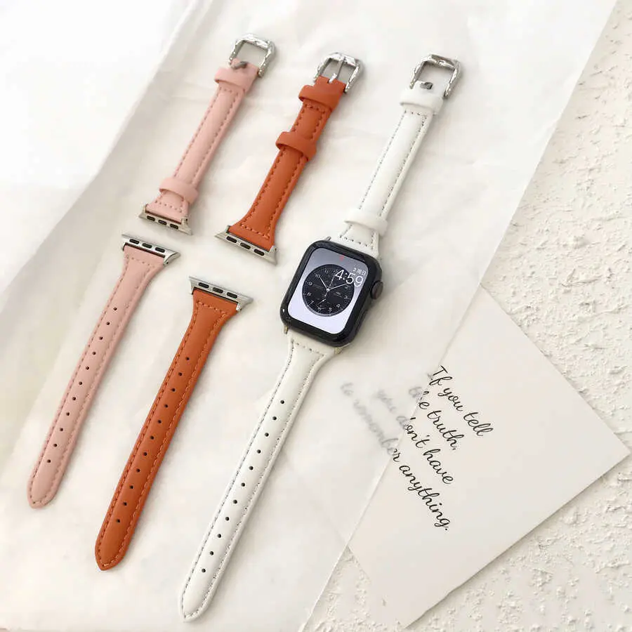 Apple Watch 44 mm Deri Kordon, Metal Tokalı - Zore KRD-28