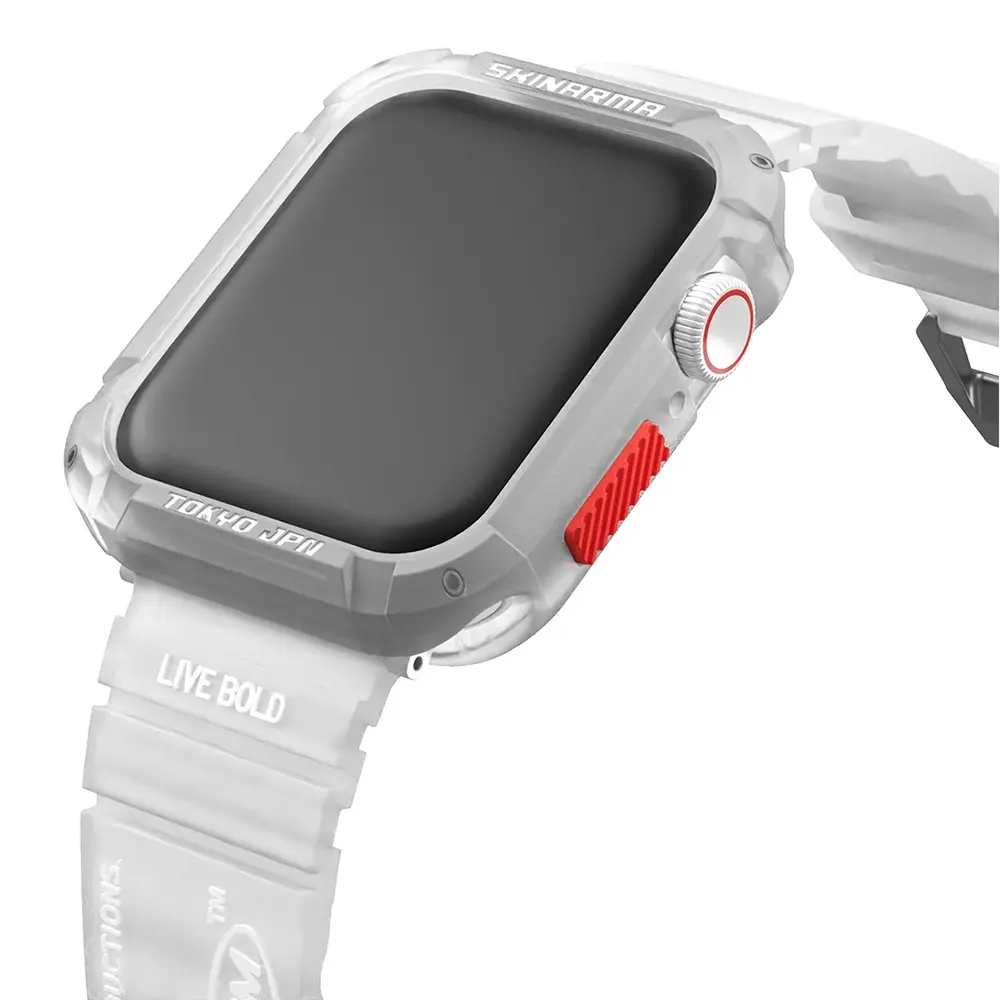 Apple Watch 44 mm Sert PC Kasa Koruyucu ve Silikon Kordon - Skinarma Kurono Shokku